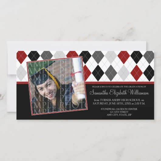 Preppy Argyle aangepaste afstudeeraankondiging :: (Voorkant)