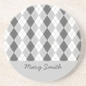 Preppy Argyle Custom Name Gray Pattern Zandsteen Onderzetter (Voorkant)