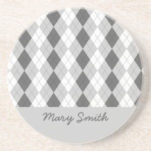 Preppy Argyle Custom Name Gray Pattern Zandsteen Onderzetter