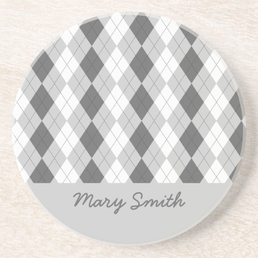 Preppy Argyle Custom Name Gray Pattern Zandsteen Onderzetter (Voorkant)