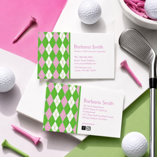Preppy Argyle Golfinstructeur Professional Visitekaartje