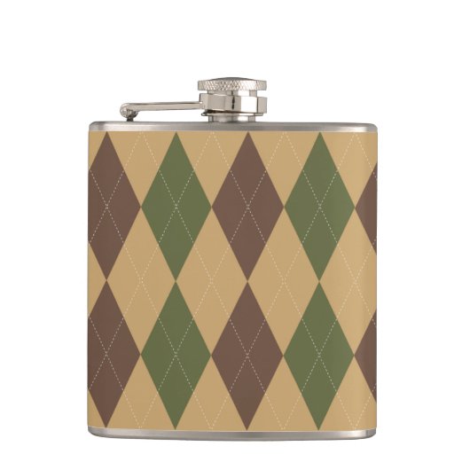 Preppy Argyle Khaki Legergroen Bruin Persoonlijk Heupfles (Voorkant)