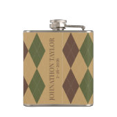 Preppy Argyle Khaki Legergroen Bruin Persoonlijk Heupfles (Achterkant)