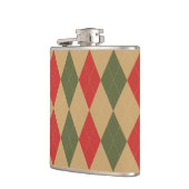 Preppy Argyle Khaki Legergroen Rood Gepersonalisee Heupfles (Links)