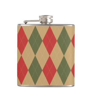 Preppy Argyle Khaki Legergroen Rood Gepersonalisee Heupfles