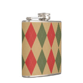 Preppy Argyle Khaki Legergroen Rood Gepersonalisee Heupfles (Rechts)