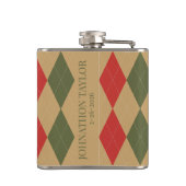 Preppy Argyle Khaki Legergroen Rood Gepersonalisee Heupfles (Achterkant)