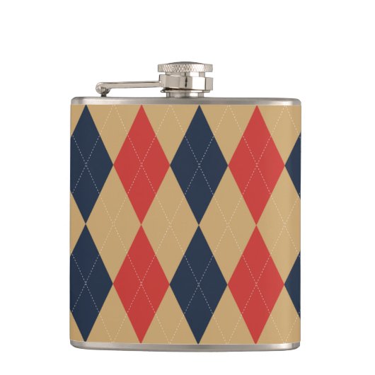 Preppy Argyle Khaki Marine Rood Persoonlijk Heupfles (Voorkant)