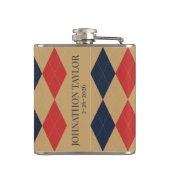 Preppy Argyle Khaki Marine Rood Persoonlijk Heupfles (Achterkant)