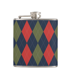 Preppy Argyle Marine Khaki Legergroen Persoonlijk Heupfles