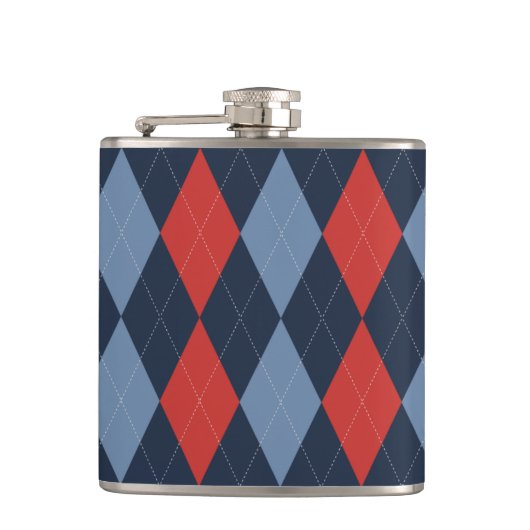 Preppy Argyle Marine Rood Rook Blauw Persoonlijk Heupfles (Voorkant)