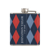 Preppy Argyle Marine Rood Rook Blauw Persoonlijk Heupfles (Achterkant)