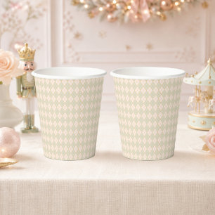 Preppy Argyle Mint Perzik Kerst Winterfeest Papieren Bekers