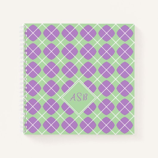 Preppy Argyle Monogram Paarse Munt Notitieboek (Voorkant)