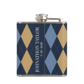 Preppy Argyle Navy Khaki Rookblauw Persoonlijk Heupfles (Achterkant)