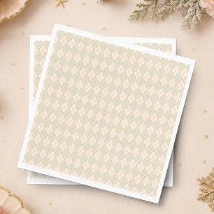 Preppy Argyle Perzik Mint Kerstfeest Servet