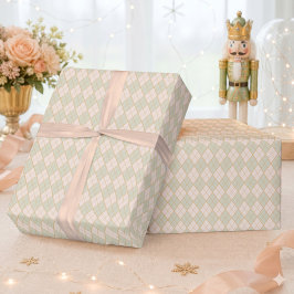Preppy Argyle Perzik Mint Kerstvakantie Cadeaupapier