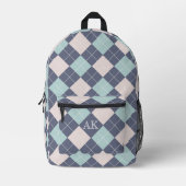 Preppy Argyle Plaid Roze Turquoise en Denim Blue Bedrukte Rugzak (Voorkant)