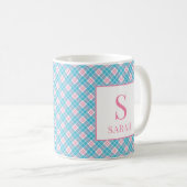Preppy Argyle Roze Blauw Aangepaste Naam Koffiemok (Voorkant rechts)