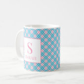 Preppy Argyle Roze Blauw Aangepaste Naam Koffiemok (Voorkant links)
