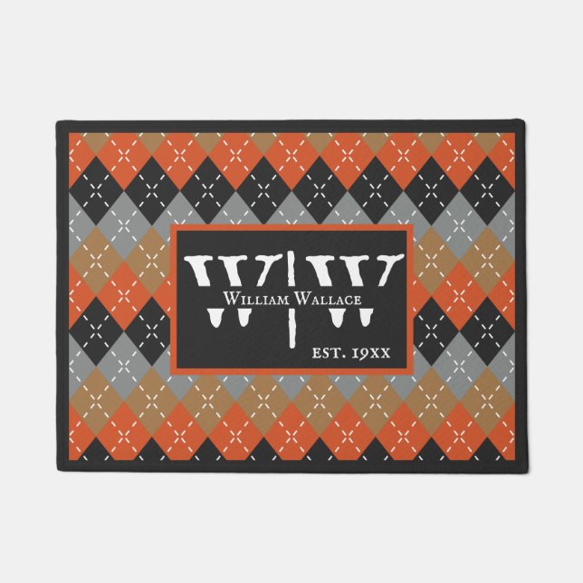 Preppy Argyle Sinaasappel Grey Argyle Gepersonalis Deurmat (Voorkant)