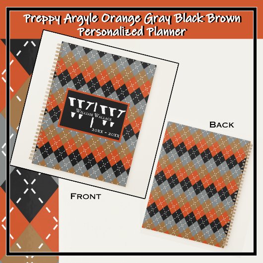 Preppy Argyle Sinaasappel grijs zwart bruin gepers Planner