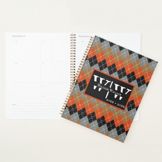 Preppy Argyle Sinaasappel grijs zwart bruin gepers Planner (Display)