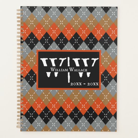 Preppy Argyle Sinaasappel grijs zwart bruin gepers Planner (Voorkant)