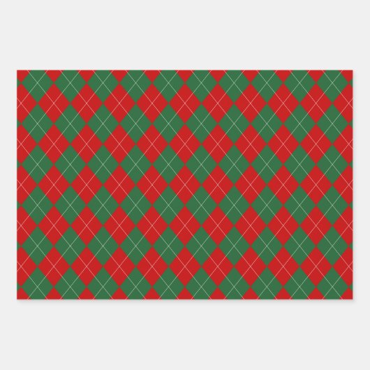 Preppy Argyle Tartan Diamond Plaid Red Green Inpakpapier Vel (Voorkant)