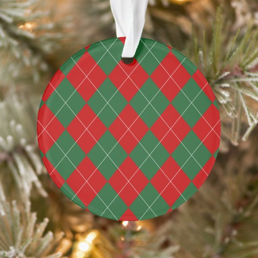 Preppy Argyle Tartan Diamond Plaid Red Green Ornament (Boom)