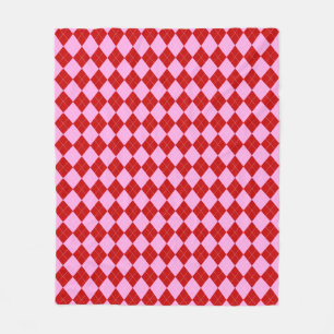 Preppy Argyle Tartan Diamond Plaid Rood Roze Fleece Deken