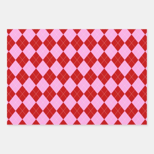 Preppy Argyle Tartan Diamond Plaid Rood Roze Inpakpapier Vel (Voorkant 2)