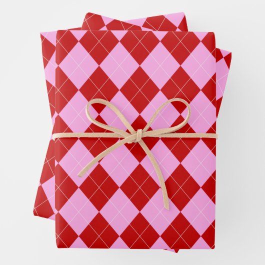 Preppy Argyle Tartan Diamond Plaid Rood Roze Inpakpapier Vel (In situ)