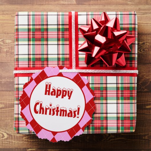 Preppy Argyle Tartan Diamond Plaid Rood Roze Ornament Kaart (Insitu (Geschenk))