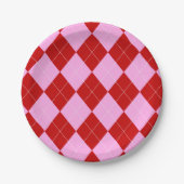 Preppy Argyle Tartan Diamond Plaid Rood Roze Papieren Bordje (Voorkant)