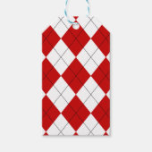 Preppy Argyle Tartan Diamond Plaid Rood Wit Cadeaulabel (Voorkant)