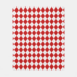 Preppy Argyle Tartan Diamond Plaid Rood Wit Fleece Deken