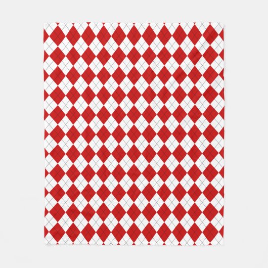 Preppy Argyle Tartan Diamond Plaid Rood Wit Fleece Deken (Voorkant)