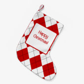 Preppy Argyle Tartan Diamond Plaid Rood Wit Kleine Kerstsok (Voorkant (Hangend))