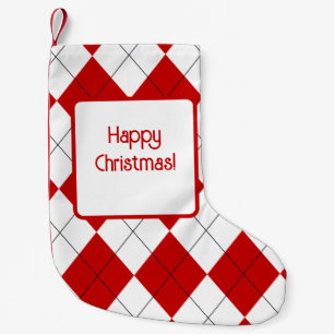 Preppy Argyle Tartan Diamond Plaid Rood Wit Kleine Kerstsok