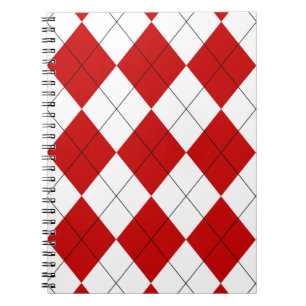 Preppy Argyle Tartan Diamond Plaid Rood Wit Notitieboek