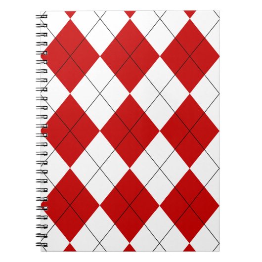 Preppy Argyle Tartan Diamond Plaid Rood Wit Notitieboek (Voorkant)