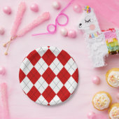 Preppy Argyle Tartan Diamond Plaid Rood Wit Papieren Bordje (Feest)