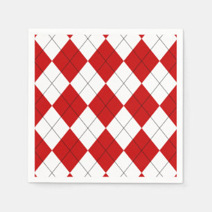 Preppy Argyle Tartan Diamond Plaid Rood Wit Servet