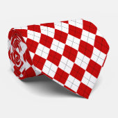 Preppy Argyle Tartan Diamond Plaid Rood Wit Stropdas (Opgerold)