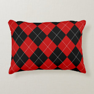 Preppy Argyle Tartan Diamond Plaid Rood Zwart Accent Kussen