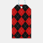 Preppy Argyle Tartan Diamond Plaid Rood Zwart Cadeaulabel (Voorkant)