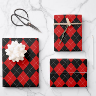 Preppy Argyle Tartan Diamond Plaid Rood Zwart Inpakpapier Vel