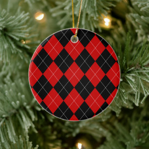 Preppy Argyle Tartan Diamond Plaid Rood Zwart Keramisch Ornament