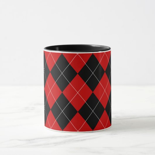 Preppy Argyle Tartan Diamond Plaid Rood Zwart Mok (Midden)
